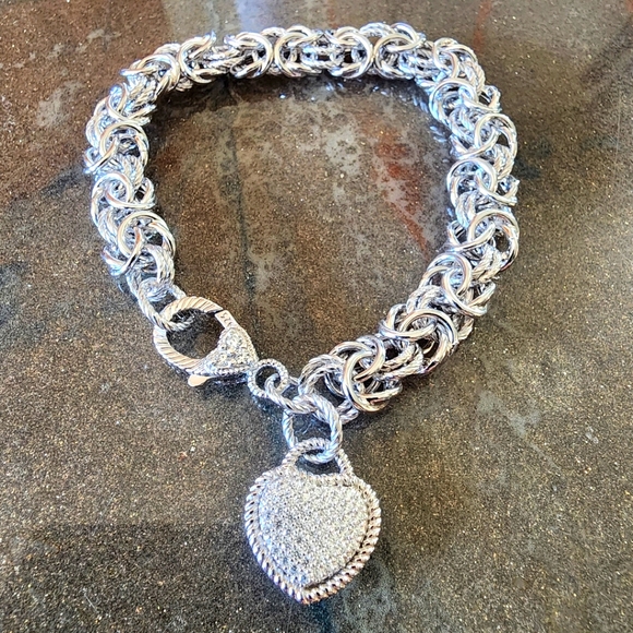 Judith Ripka Jewelry - Judith Ripka Byzantine Sterling silver CZ heart charm bracelet Fine Jewelry